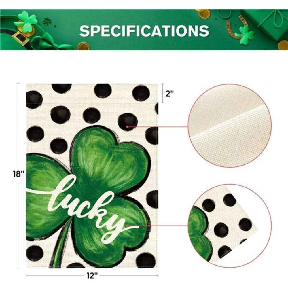 St Patricks Day Lucky Shamrock Garden Flag 12x18 Inch Double